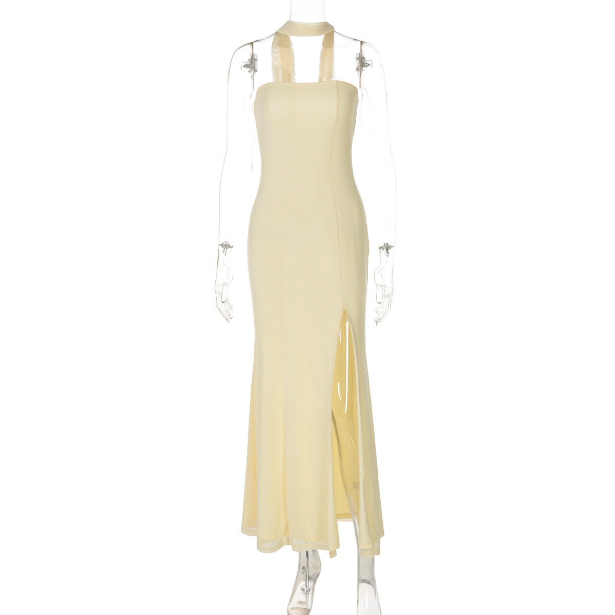 Spring fashion new women's dress with a plunging and slit design, slim fit, pure color, elegant style