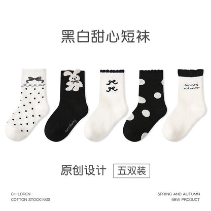 儿童袜子批发2024秋冬甜美兔子花边女童袜子棉质无骨儿童中筒袜