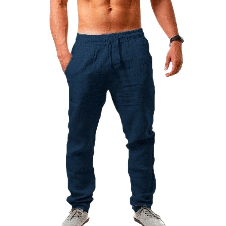 Men's Hip-Hop Breathable Cotton-Linen Sports Long Pants Trendy Fashion Solid Color Simple Lightweight Casual Pants for Men