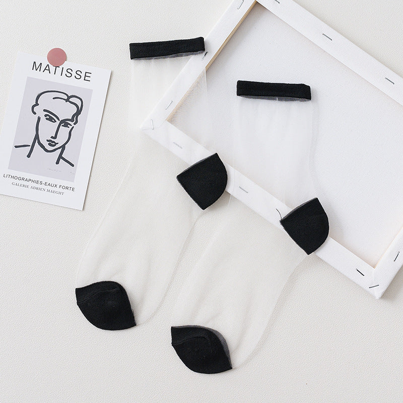 Summer Glass Socks Women's Breathable Mid-Calf Stockings Japanese Style Silk Crystal Stockings Summer Lightweight