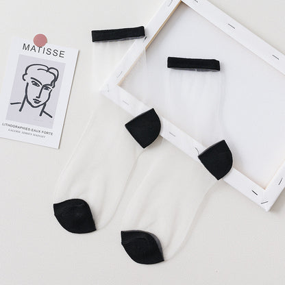 Summer Glass Socks Women's Breathable Mid-Calf Stockings Japanese Style Silk Crystal Stockings Summer Lightweight
