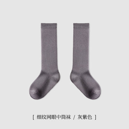ZYZ儿童袜子批发春季薄款细纹网眼儿童中筒棉袜学院风纯色学生袜