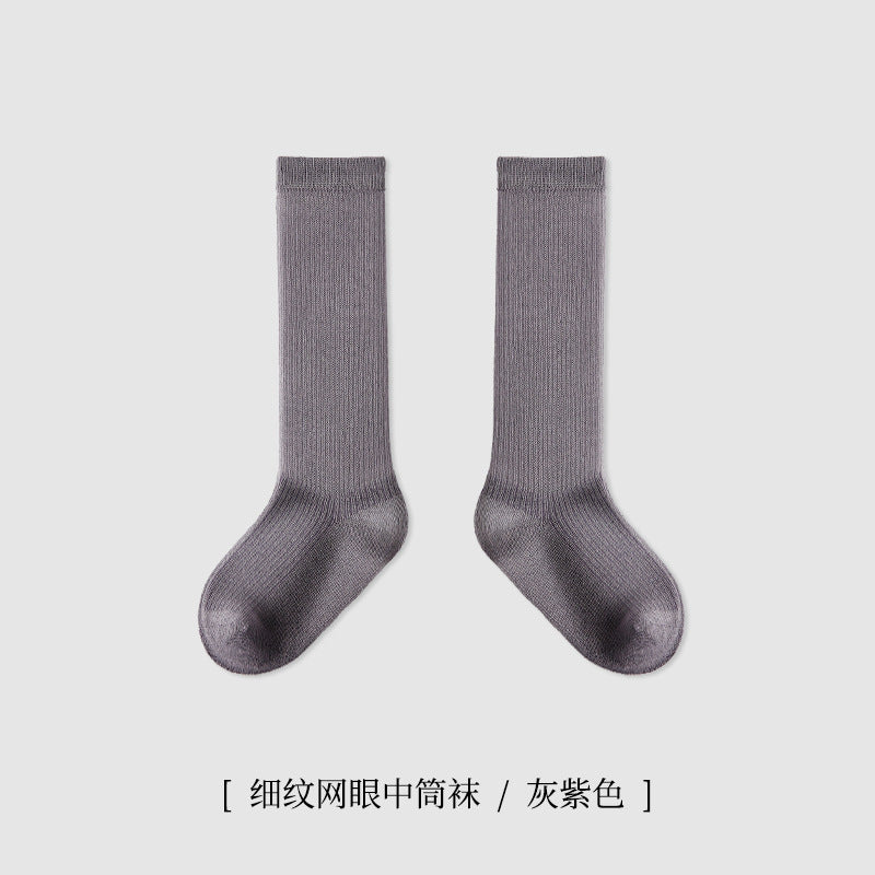 ZYZ儿童袜子批发春季薄款细纹网眼儿童中筒棉袜学院风纯色学生袜