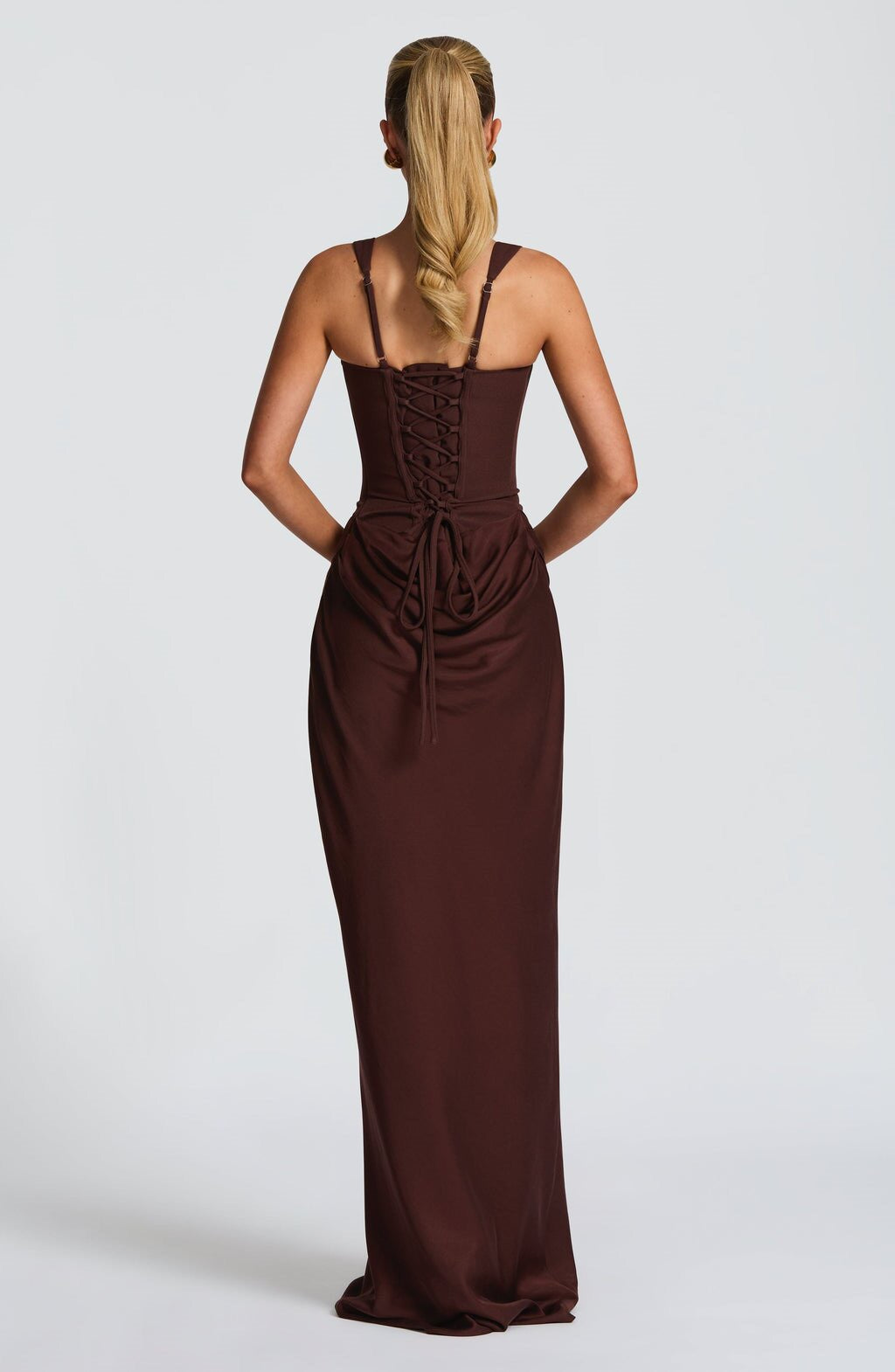 New women's clothing for spring 2026 - fitted fishbone braided halter dress with solid color and cinched waist design