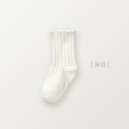 秋冬新品女童袜子儿童精梳棉木耳花边双针中筒儿童袜子批发诸暨