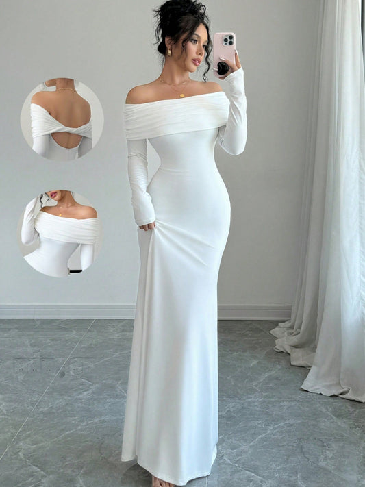 Fashionable autumn elegant style women's tight-fitting one-shoulder step skirt dress