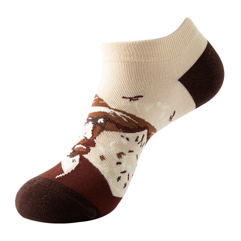 Boat sock man, summer and spring short socks for women, light-crowned short style stockings, oil painting avocado trend stockings, wholesale for sale