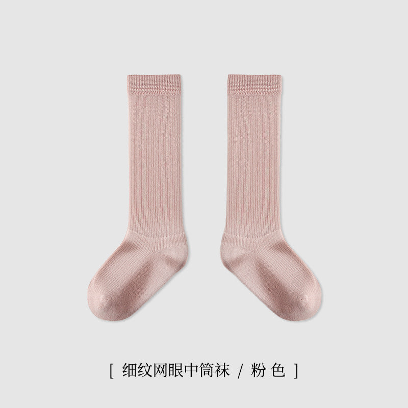 ZYZ儿童袜子批发春季薄款细纹网眼儿童中筒棉袜学院风纯色学生袜