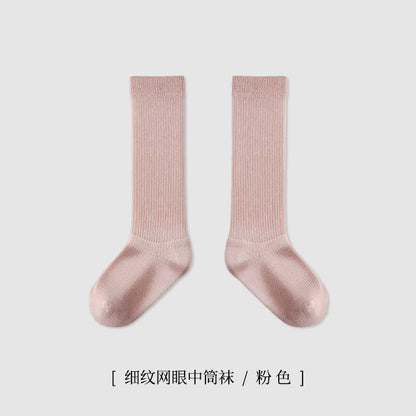 ZYZ儿童袜子批发春季薄款细纹网眼儿童中筒棉袜学院风纯色学生袜