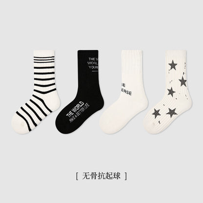 ZYZ儿童袜子批发秋季拼色条纹儿童中筒袜刺绣字母双针男女童袜子