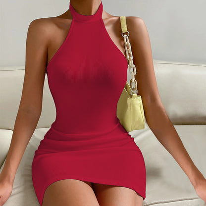 Women's Spring/Summer New Style Party Dress - Sexy Backless V-Neck Sleeveless A-line Skirt