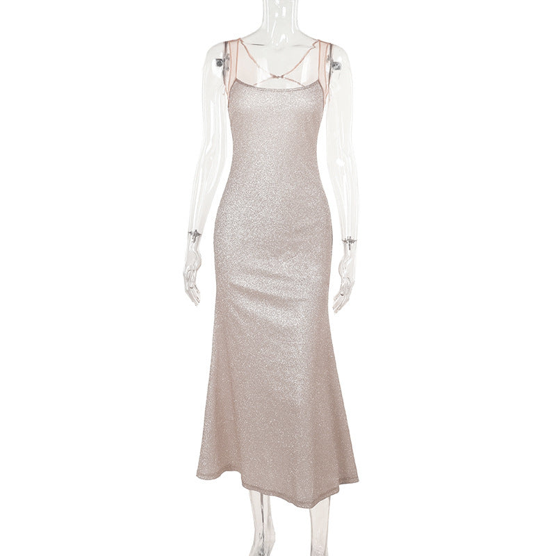 A stylish and elegant halter dress with a design touch, suitable for European-style women, featuring a fashionable and sexy fit, and a long dress.