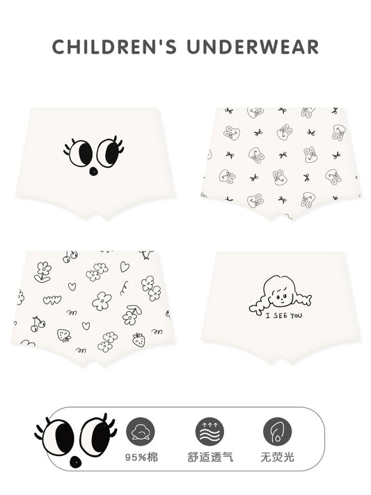 Children's cotton cartoon big-eyed girls' underwear, cute white children's straight-leg underwear