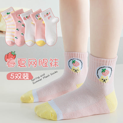 春夏季儿童袜子网眼薄款卡通恐龙短袜透气棉袜中大童男童袜子批发