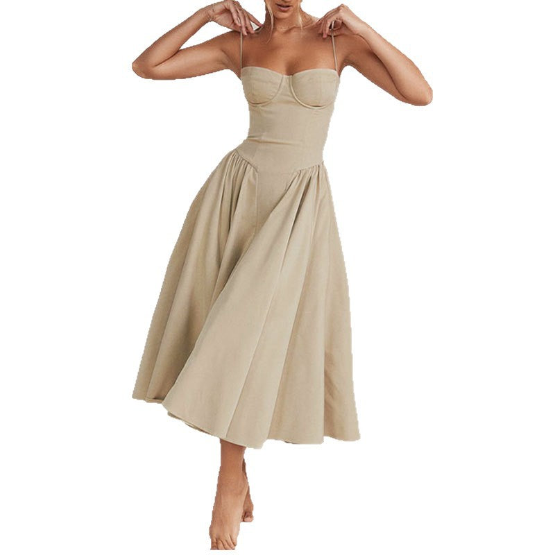 Summer off-the-shoulder dress in new style with a waistline, fashionable and sexy red strapless dress for women