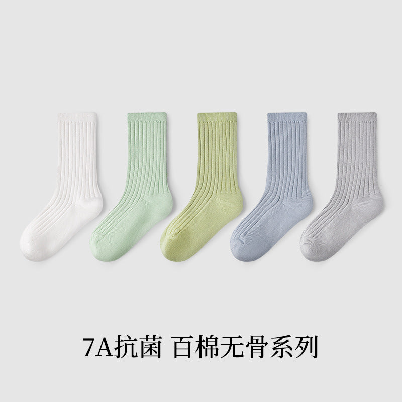 ZYZ儿童袜子批发春季新款全棉素色宝宝袜子休闲7A抑菌男女童袜子