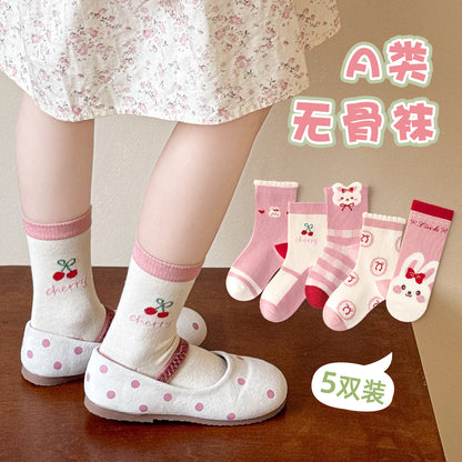 新款女童袜子春秋森系藏青碎花中筒袜日系花边蝴蝶结公主袜儿童袜