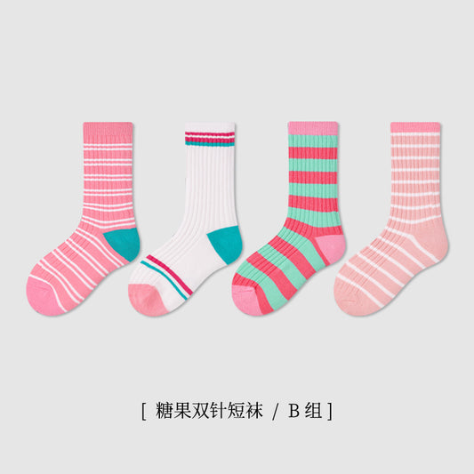 ZYZ女童袜子24春季无骨中筒棉袜双罗口花边条纹儿童袜子新款批发