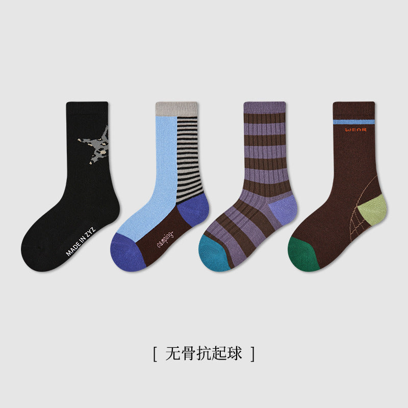 儿童袜子批发秋季新款双针刺绣字母宝宝中筒袜无骨透气男童袜子棉