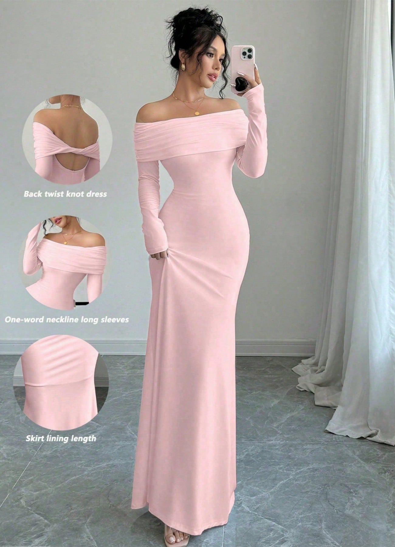 Fashionable autumn elegant style women's tight-fitting one-shoulder step skirt dress