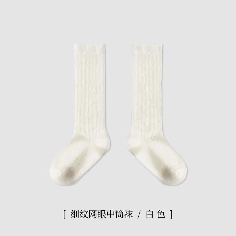 ZYZ儿童袜子批发春季薄款细纹网眼儿童中筒棉袜学院风纯色学生袜