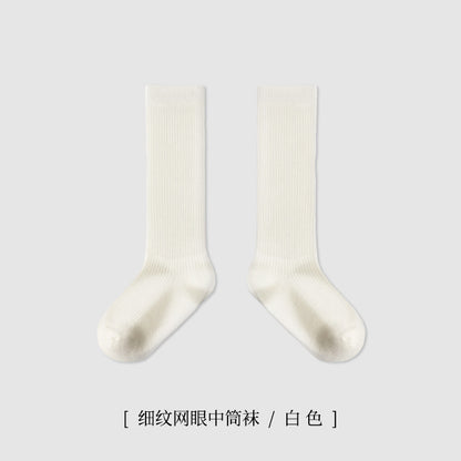 ZYZ儿童袜子批发春季薄款细纹网眼儿童中筒棉袜学院风纯色学生袜