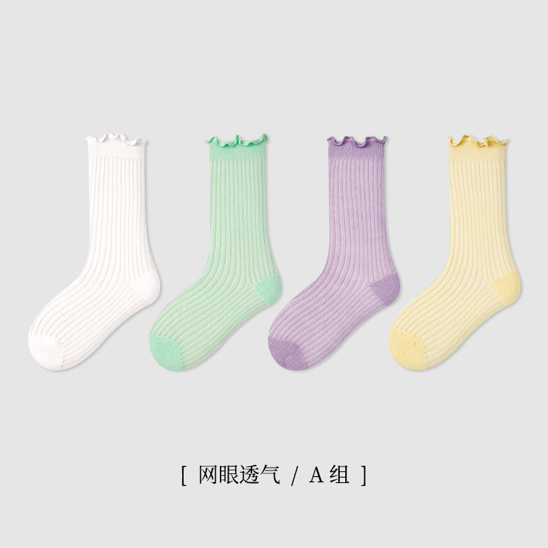 ZYZ儿童袜子批发春夏薄款网眼儿童中筒袜卡通条纹休闲男童袜子