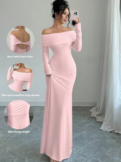 Fashionable autumn elegant style women's tight-fitting one-shoulder step skirt dress