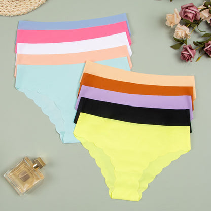 Plus-size panties, silk-like invisible women's seamless low-rise panties with wave edges and pure erotic nylon triangle bottoms