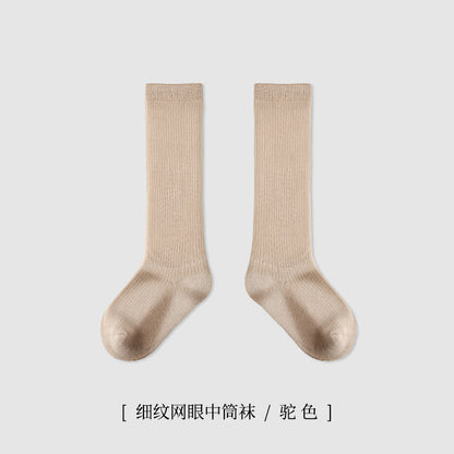 ZYZ儿童袜子批发春季薄款细纹网眼儿童中筒棉袜学院风纯色学生袜