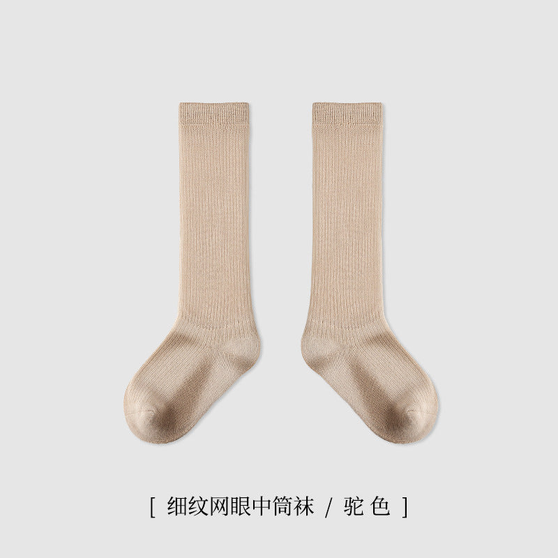 ZYZ儿童袜子批发春季薄款细纹网眼儿童中筒棉袜学院风纯色学生袜
