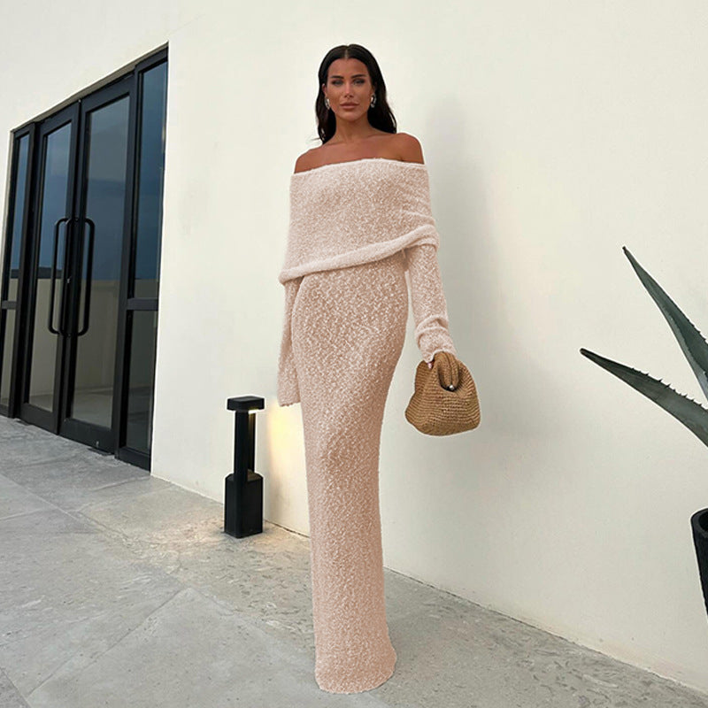 Long dress feminine backless V-neck knitted beach skirt for seaside vacation turtleneck dress