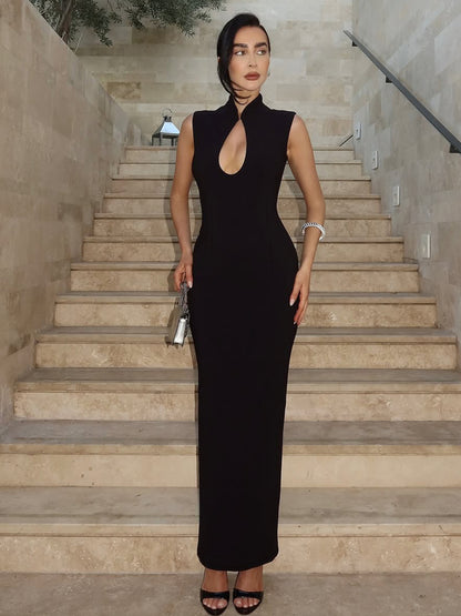 Front-cut open-knit dress with winter fashion back-slit design