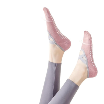 Professional yoga socks - silicone anti-slip socks for children. Summer indoor fitness sports socks with cross laces. Pilates socks.