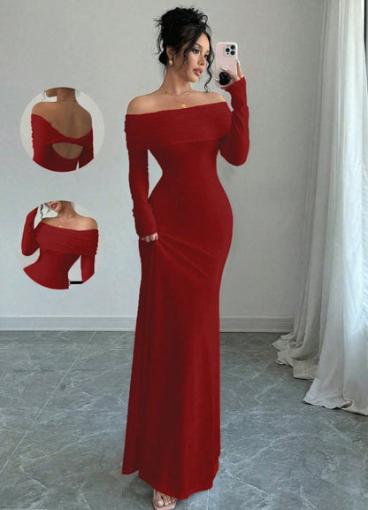 Fashionable autumn elegant style women's tight-fitting one-shoulder step skirt dress