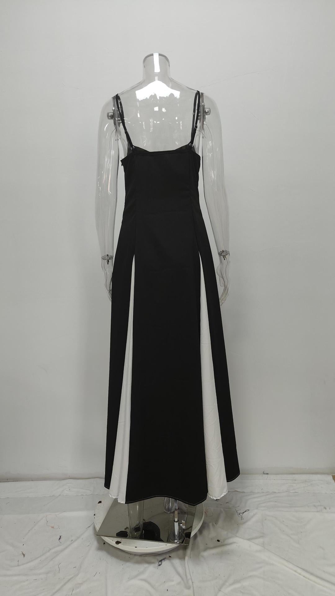 Women's fashionable and elegant halter-neck color-matching loose wide-sleeved beach dress with adjustable waist design