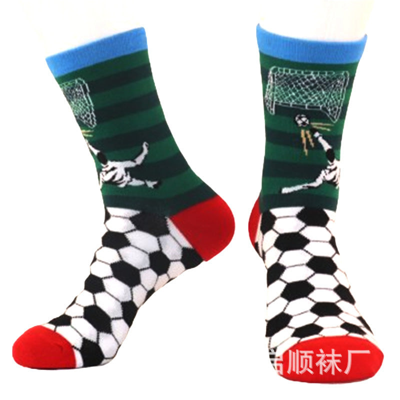 Football Style 100% Cotton High-Collar Football Fanatic Socks - Men's and Women's Checkered Football Pattern Athletic Socks with Trendy Design