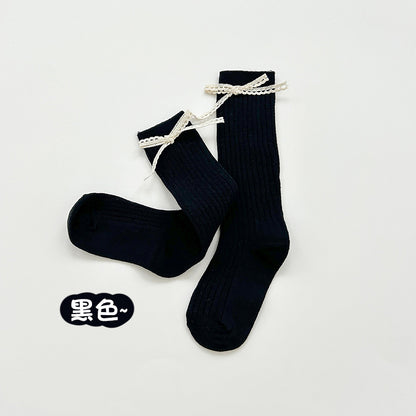 24新品女童袜子春秋蝴蝶结中筒袜儿童韩版洋气公主风小腿袜批发