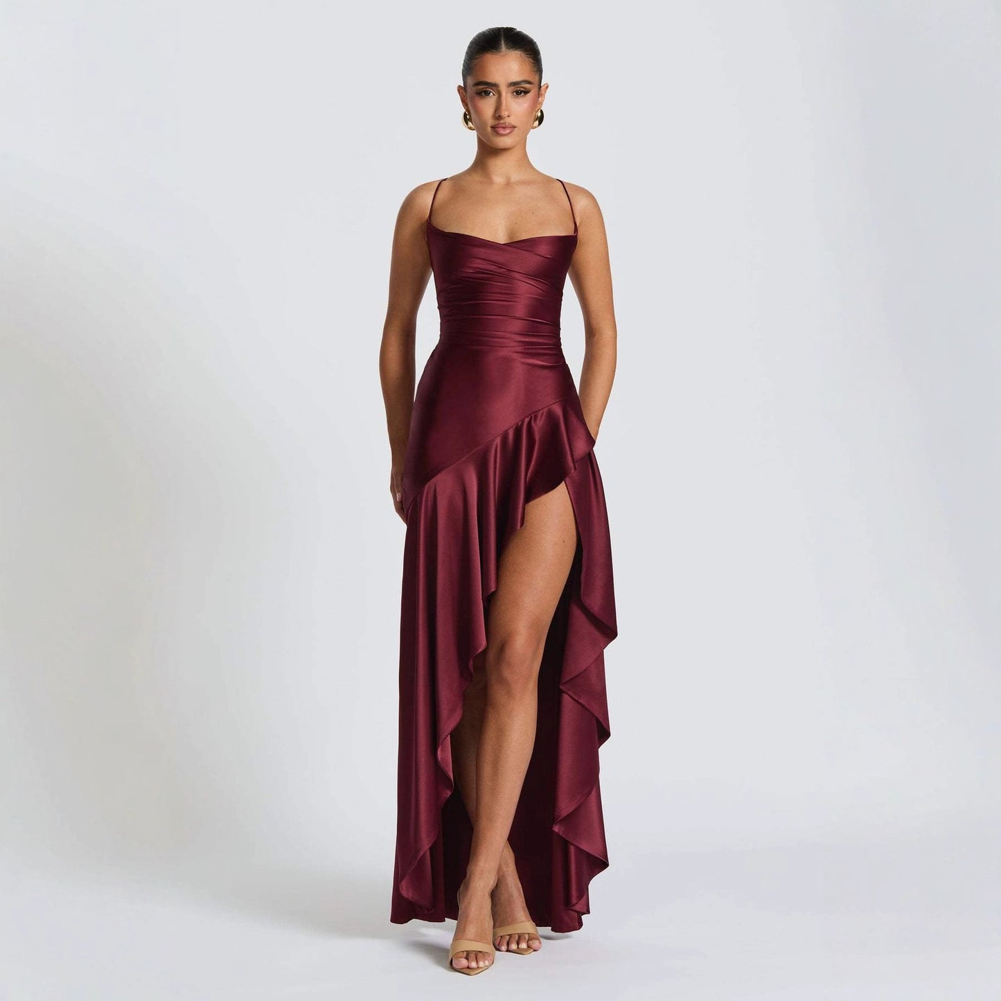 High-quality satin strapless women's formal dress long skirt, European-style sexy hot girl backless strappy dress