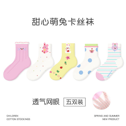 1989儿童袜子批发2026春夏超薄甜心萌兔网眼卡丝袜格子女童袜子