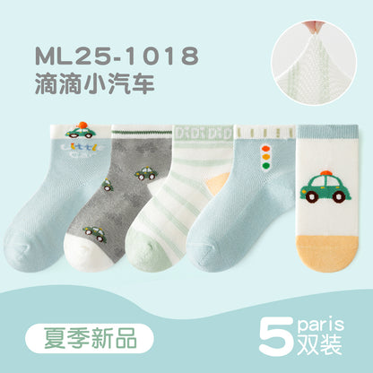 敏榴女童袜子春夏薄款甜美透气网眼儿童袜子中大童棉袜卡通短袜子