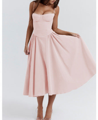 Summer off-the-shoulder dress in new style with a waistline, fashionable and sexy red strapless dress for women