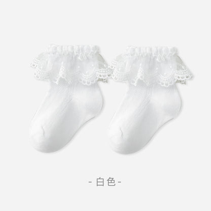女童花边袜春夏精梳棉网眼透气宝宝袜子公主袜婴儿袜夏季薄款棉袜