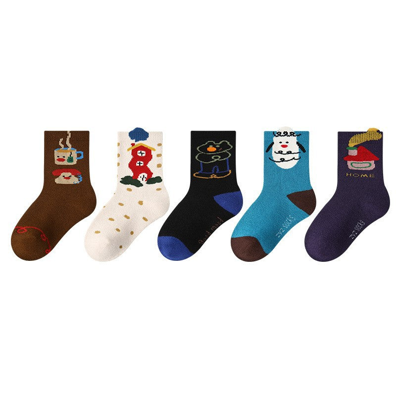 儿童袜子24秋冬批发可爱猫咪波点女童袜子保暖棉质儿童加厚毛圈袜