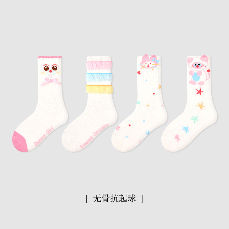 儿童袜子批发2025夏季薄款波点小狗宝宝短袜棉男童条纹网眼中筒袜