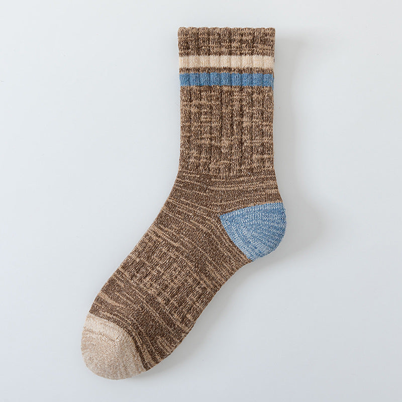 Winter and autumn heat-retaining wool warm double-bar mid-length women's socks, thick and lightweight sports towel bottom socks, children's and teenagers' versions