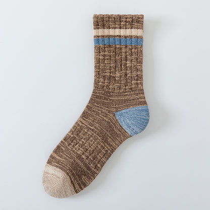 Winter and autumn heat-retaining wool warm double-bar mid-length women's socks, thick and lightweight sports towel bottom socks, children's and teenagers' versions