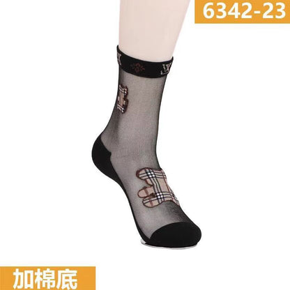 Glass fiber stockings - Children's rose flower sweet anti-slip cotton bottom stockings - Transparent mid-calf women's low-top trendy cotton stockings