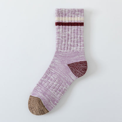 Winter and autumn heat-retaining wool warm double-bar mid-length women's socks, thick and lightweight sports towel bottom socks, children's and teenagers' versions
