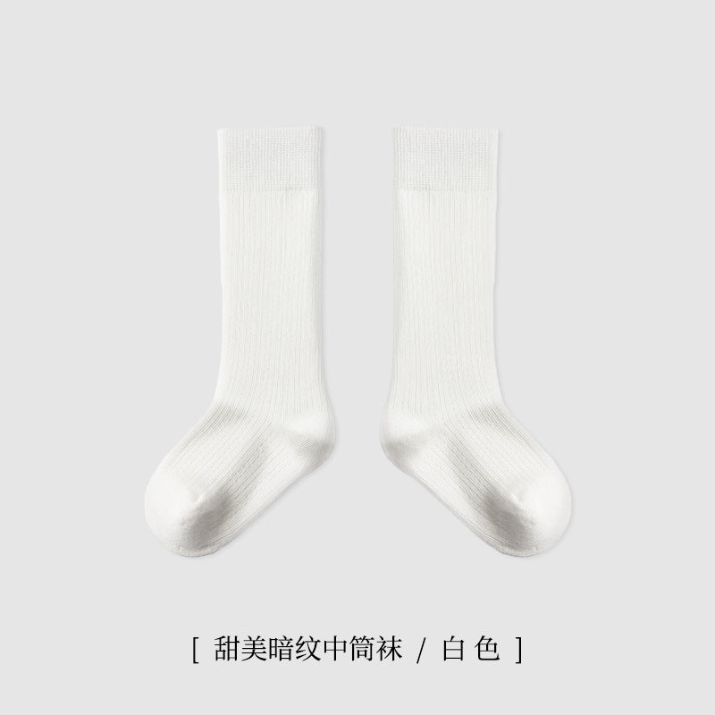 ZYZ儿童袜子批发春季薄款细纹网眼儿童中筒棉袜学院风纯色学生袜